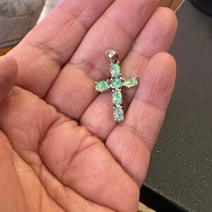 Elegant Silver and Green opal Cross Pendant